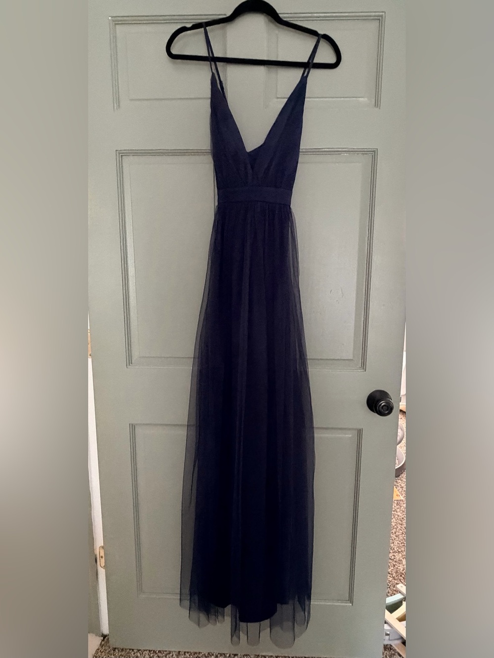 Lulu's Deep Navy V-Neck Tulle Maxi Dress